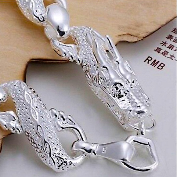 Sterling Silver Dragon Chain Link Bracelet Matching Ring Set - Picture 11 of 14